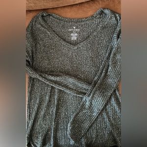 S AEO GREEN RIBBED LONG SLEEVE